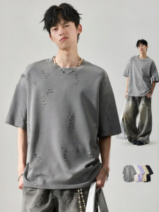SZON | Casual Breathable American Style Plain Ripped T-Shirts