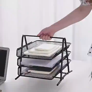 DailyGo 3-4 Layer Black Metal Desk File Organizer Document Paper Tray Magazine Case File Tray File Holder Organizer
