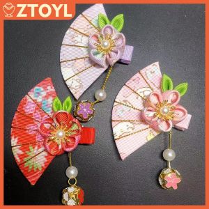 ZTOYL Japanese Hair Accessories Fan Tassel Hairpin Vintage Headwear Hanfu Decoration For Children Girl Flowers Hair Clip