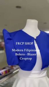 FRCP Elegant Filipiniana Bolero Cover-Up Blazer – Womens Classic Faux Georgette Blouse with Half Sleeve and Button Closure - Sizes M to 2XL