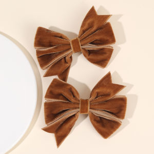 2Pcs Solid Velvet Bow Hair Clips Sweet Vintage Handmade Bownot Hairpins For Girls Children Fall Winter Headwear Hair Accessories