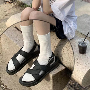 Womens Thin Sandals Summer Flat Fashionable Thick-Soled Korean Chic Internet Celebrity Retro Cross Beach Shoes Roman Shoes