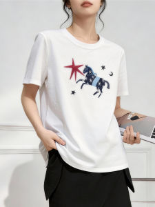 QINGNAER | Cute White Pony Print Plus Size Slim Fit T-Shirt