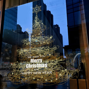 Christmas Decorations Static Cling Window Stickers Christmas Tree Art Festive Atmosphere Shop Window Glass Decals Adhesives