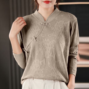 Retro Style Lace Embroidery Loose Knitted Top Stand Collar Sleeve Long Autumn Fashion Anti-Aging Womens Base Shirt