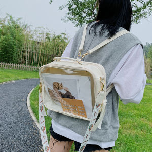 Original Trendy Student Schoolbag Transparent Backpack Girls Doll Bag PVC Messenger Bag Womens Shoulder Bag Satchel Cartoon Backpack