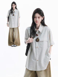 zuocisankon | Street Vintage Texture Wrinkle Polo Collar Short Sleeve Shirt
