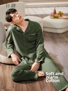 Mens Autumn Spring Pure Cotton Long Sleeve Casual Wearable Pajamas Set