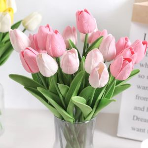 5Pcs Beauty Real Touch Flowers PU Tulips Artificial Bouquet Wedding Bridal Bouquet Home Decoration Photography Fake Floral Props