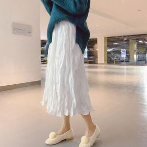 Váy Xếp Ly Chữ a Cạp Cao Phong Cách Pháp Cổ Điển Cho Nữ Mùa Thu Đông Váy Dài Vừa Phải Tôn Dáng