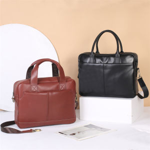 Vintage Top Layer Cowhide Leather Casual Crossbody Briefcase Mens New 2025 Soft Handle Business/Ol Style Zipper Closure Large Size