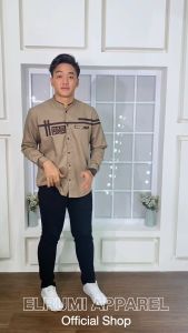 Baju Koko Pria Dewasa Lengan Panjang Warna Abu Kombinasi Batik Motif Zoled