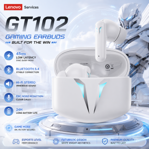Lenovo | Lenovo GT102 Wireless Bluetooth Earphones Special For Gaming Lightweight Ergonomic Half Earbuds Long Battery Life Sports Headset