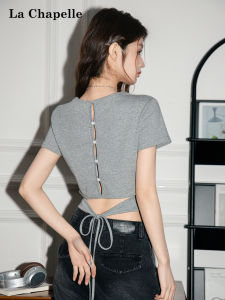 Elegant Grey Short Sleeve T-Shirt Womens Fashion Design Slim Fit Summer Top La Chapelle Brand round Neck Short Length