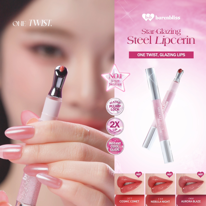 [NEW LAUNCH] BNB barenbliss Star-Glazing Lipcerin | Liptint lipgloss dengan Hidrasi 72 Jam, stained, Bibir Plumpy & Glossy dengan 5X Ceramide dan 2X Peptides, dengan UV SPF 25 PA+++ dan Aplikator Steel serta Stain Tahan Lama dan Vitamin E