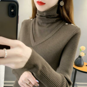 WANGGONGZHU | Womens High Collar Knitted Base Shirt Autumn Winter Inner Wear Fashionable Chunky Neck Sweater Slimming Overhead Princess Style