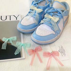 Fairy Castle Fashion Lace Bow Ribbon Shoe Buckle Women Girl Elegant Solid Color Bownot Shoes Accessories