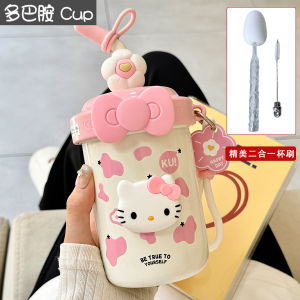 Portable Hellokitty Insulated Coffee Cup for Women High Aesthetic Value Stirring Cup with Straw Cute Cartoon Stainless Steel