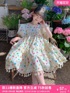 Princess Style Polka Dot Summer Dress for Girls Childrens Fashionable Clothing Short Sleeve mid Waist Korean Version Dress