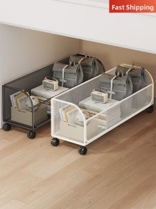 QINQI | Desk Under Book Organizer with Wheels Storage Cart