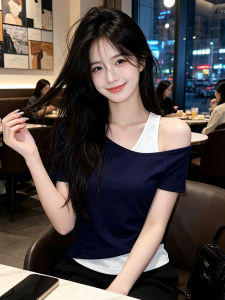 JIAOZAO | Áo Thun Ôm Body Trễ Vai Màu Khối