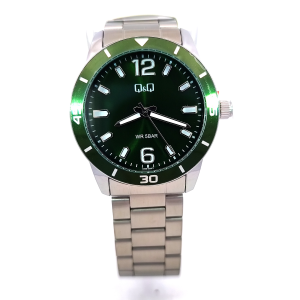 Q&Q Q85B-003PY* Metallic Green Mens Sporty Stainless Steel Watch