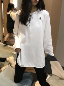 Pure Cotton Long Sleeve T-Shirt Womens Loose Mid-Length Design Spring Autumn New Style White Color Comfortable Breathable Top