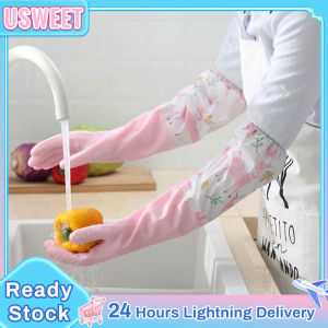 S M L Size Long beam Latex Long Gloves Laundry Waterproof Cleaning Rubber Gloves Thick Household Durable Kitchen Dishwashing Tools (Blue/Pink)