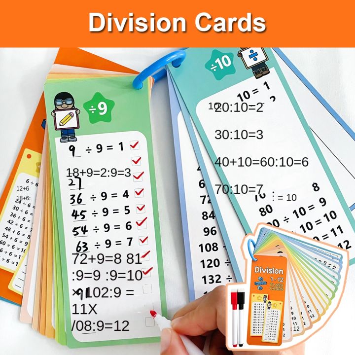 1-12 Division Facts Charts, Division Table Cards, Self Check Math ...