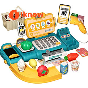 36 ชิ้นลงทะเบียนเงินสด Playset เล่นเงินเด็ก ด้วยสแกนเนอร์ ไมโครโฟน และ บัตรเครดิต สำหรับเล่นอาหารของขวัญ สำหรับเด็ก 3 ปีขึ้น สำหรับชายหญิง