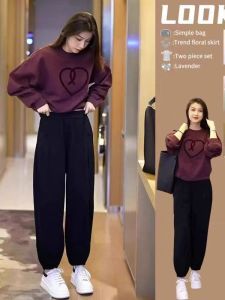 Pure Cotton Sportswear Set Womens Spring Autumn 2025 New Fashion Stylish Small Size Casual round Neck Sweatshirt Two Piece Set