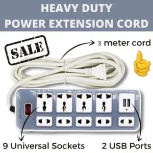 Heavy MultiFunction Socket 5V 1A- 2.1A Plug Universal Stop Kontak Listrik 9 Colokan + 2 USB Ports Safety Switch Protection Socket Charger Adapter+Kabel 1.8 METER