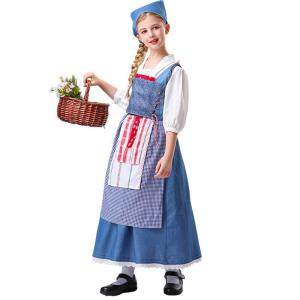 New Halloween Childrens French Estate Maid Cosplay Long Skirt Parent-Child Outfit Medieval Countryside Servant Costume