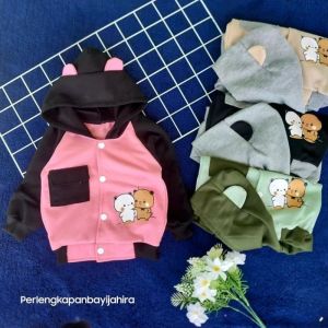 jaket bayi saku reglan motif duo bear