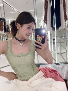 Slimming Lace Base Shirt Dog Collar Girl【Ruffle Girl】2025 New Style Beautiful Strap Vest Cotton 90% Spandex 10% Elastic Fiber