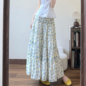 YIFANSHI | Chân Váy A-Line Hoa Văn Cao Waist Giảm Cân Mùa Hè