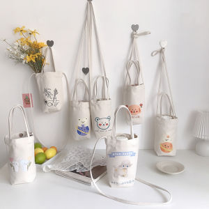 Chic Korean-style Convenient Water Bucket Bag with Single Shoulder Crossbody Strap Animal Print Casual Satchel Shape Canvas Material