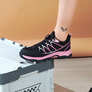 รองเท้าเซฟตี้สำหรับผู้หญิง หัวเหล็ก ระงับกลิ่นกายและระบายอากาศได้ดี รองเท้าเซฟตี้แบบมีปุ่มหมุน