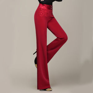 High Waist Embroidered Wide Leg Pants for Women Dancing Square Latin Modern Standard Long Trousers Fitness Yoga Sports Wear