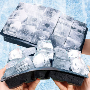 Large Ice Cube Tray for Whiskey / Silicone Ice Cube Trays with Lid / Big Square Ice Cube Maker for Cocktail / Huge Cubed Ice Trays for Whisky