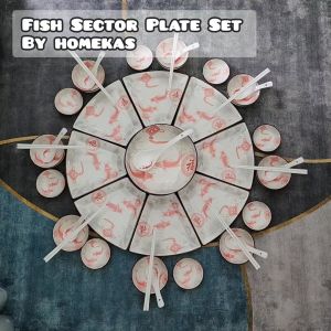 CNY Special Edition Ceramic Fish Sector Plate Set Tableware Soup Bowl Spoon Chopstick Microwave Oven