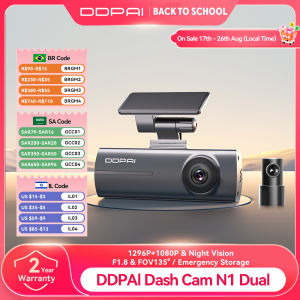 DDPAI Dash Cam N1 Dual Front & Rear Recording NightVIS 1296P Dash Cam Recorder Car DVR App Control