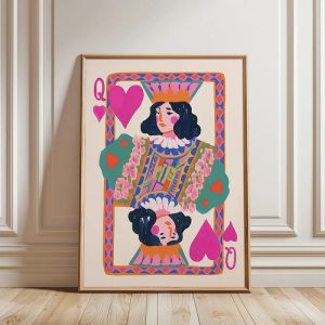 1pc Colorful Queen of Hearts Playing Card Art Poster Fashion Minimalist Playing Card Teenage Trend Home College Style Dorm Decor