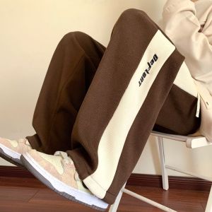 กางเกงลำลองผู้ชายผ้าคอร์ดูรอยทรงหลวมสไตล์อเมริกัน กางเกงขายาวทรงตรงสำหรับใส่ไปทำงานในฤดูใบไม้ร่วงและฤดูหนาว