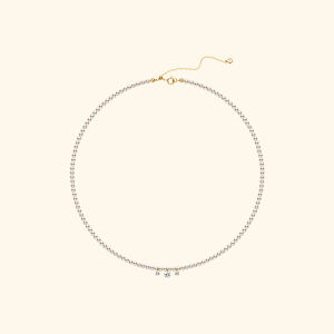 Helas | Freshwater Pearl Beaded Necklace 14K Gold Cultured Diamond Satin Finish