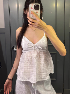 Áo Ba Lỗ Cổ Chữ V Đan Xen Ngọt Ngào Gợi Cảm Mùa Hè Cho Nữ Áo Vest Không Tay Pure Desire Butterfly Knot Hot Bé Gái Áo Vest Cotton