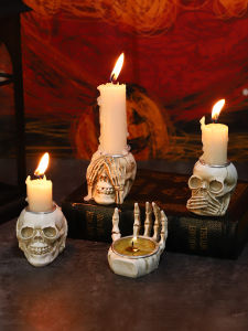 Halloween Atmosphere Skeleton Hand Skull Head Resin Candlestick Decoration Simple Modern Style Home Decor from China Zhejiang