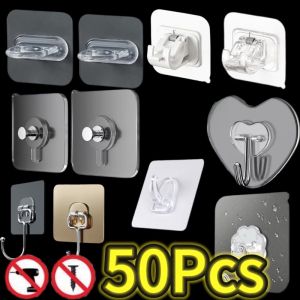 10-50pcs Hooks Transparent Strong Self Adhesive Door Wall Hangers Hooks Suction Heavy Load Rack Cup Sucker for Kitchen Bathroom