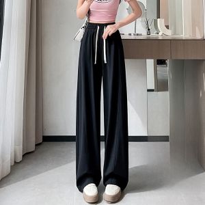 YAMIANNV | Summer Lightweight Drapey Wide Leg Pants High Waist Slim Fit Casual Floor Length Banana Trousers Versatile Loose Hanging Style