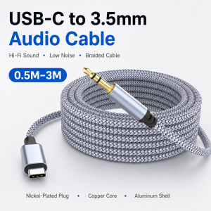 USB C to 3.5mm AUX Audio Cable 0.5M-3M Type C Male Headphone Jack Cord Braided HiFi Adapter for Car Stereo Speakers Headphones